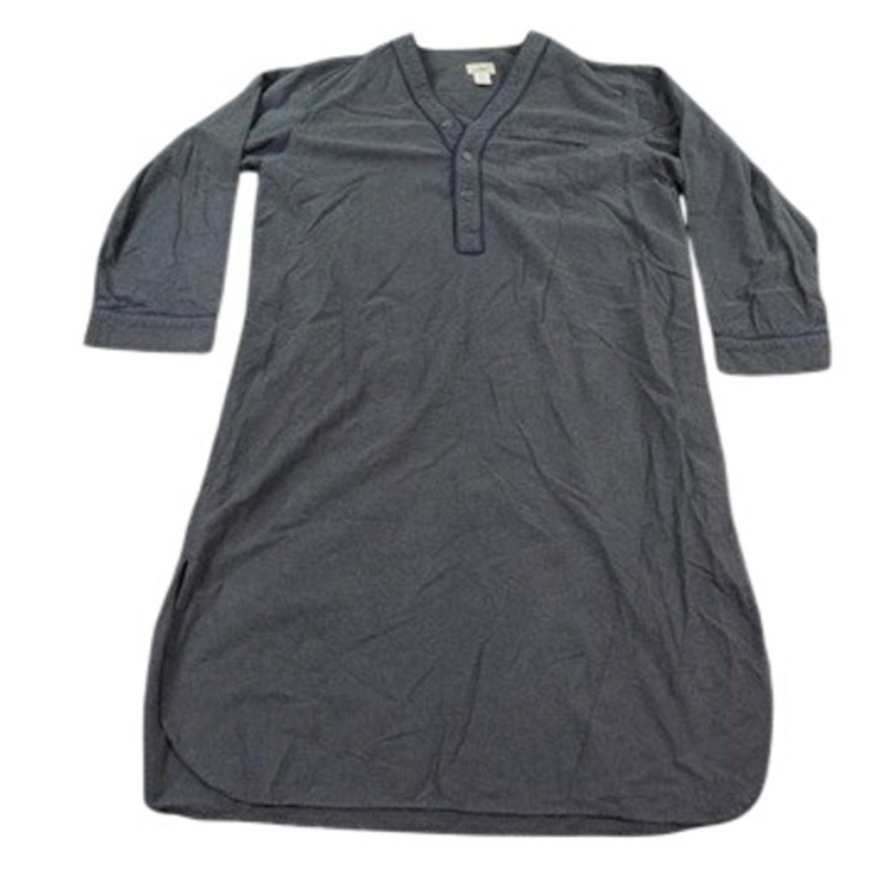 LL Bean Nightshirt Mens L Gray VTG Cotton Flannel Henley Sleepwear Loungewear